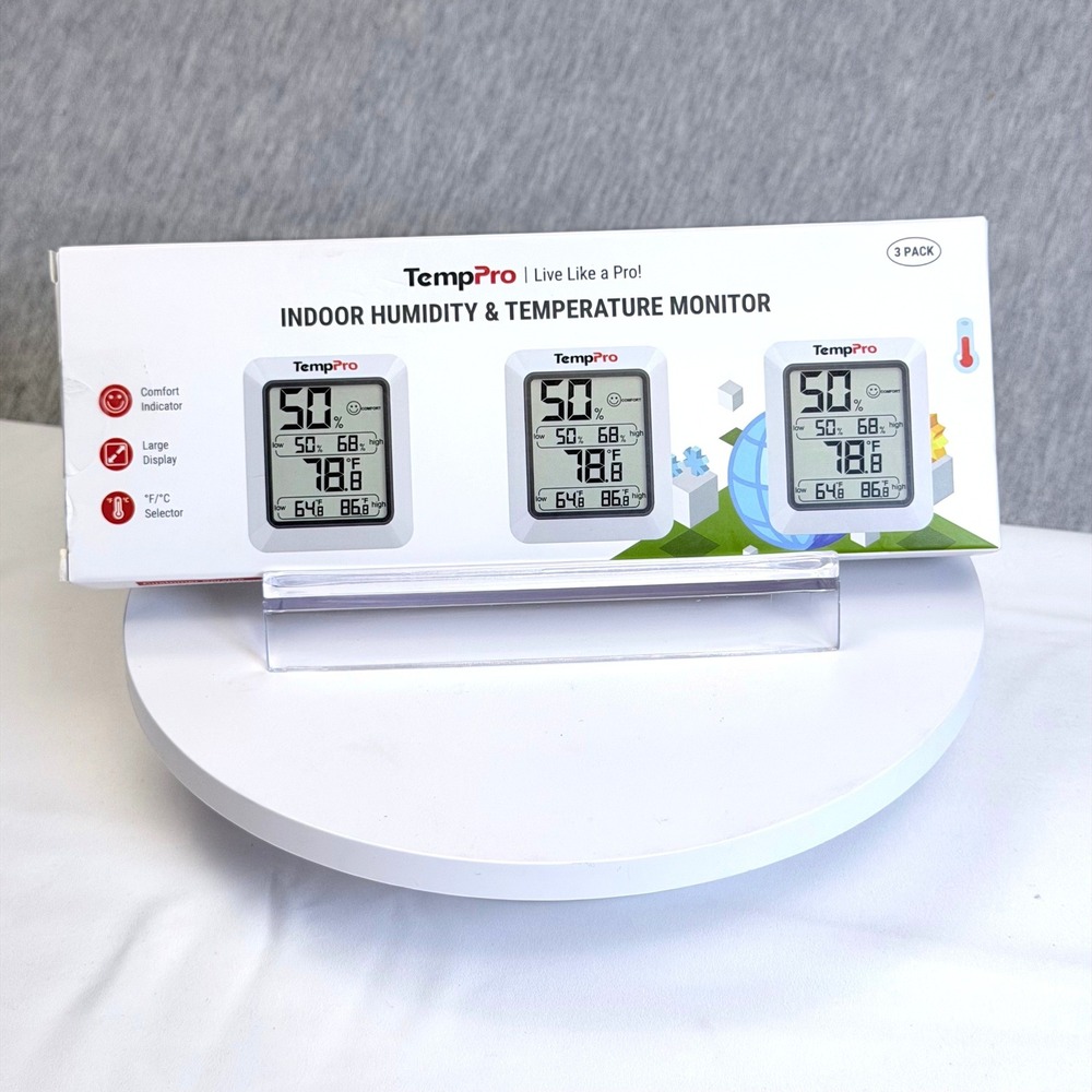 TempPro TP-50-3 Indoor Humidity and Temperature Monitor 3 Pack Digital White new